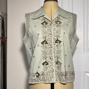 Embroidered Gray Buttoned Cotton Vest by New Directions: Size L - Made in India